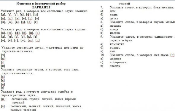Фонетика контрольная